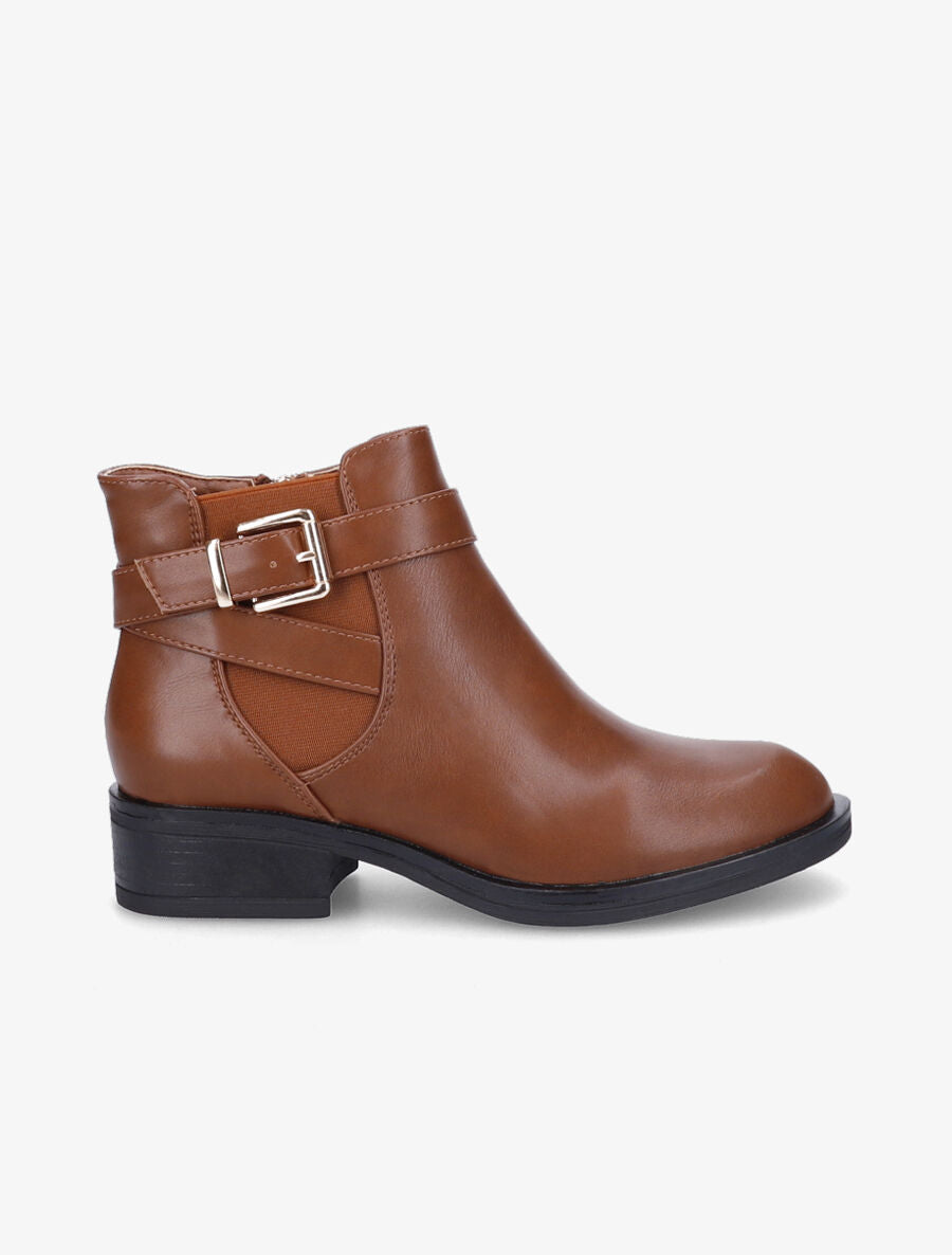 Bottines plates en simili - Camel - 5