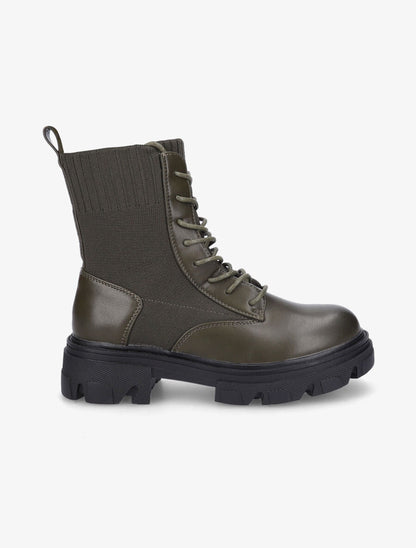 Boots lacées bi-matière - Kaki - 1