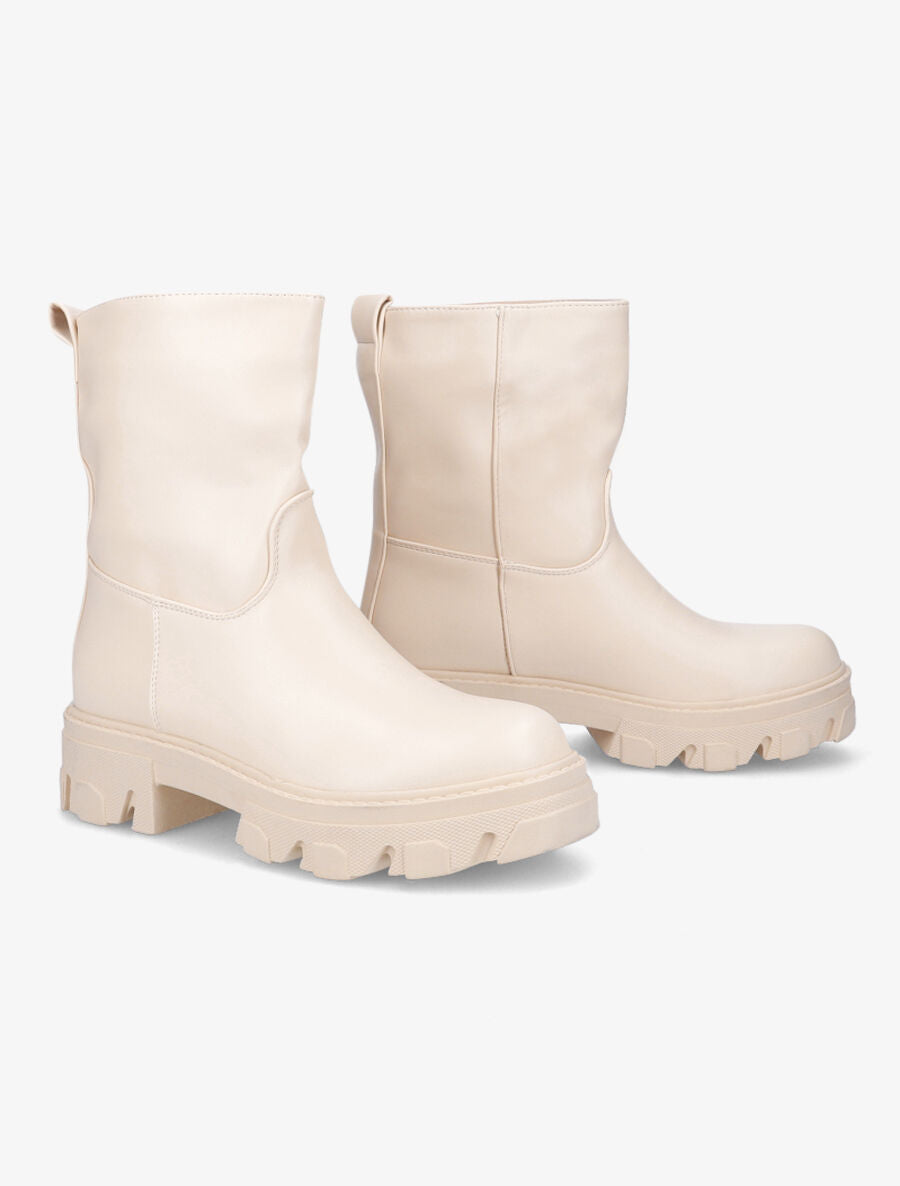Bottines à plateformes crantées et intérieurs fourrés - Beige - 4