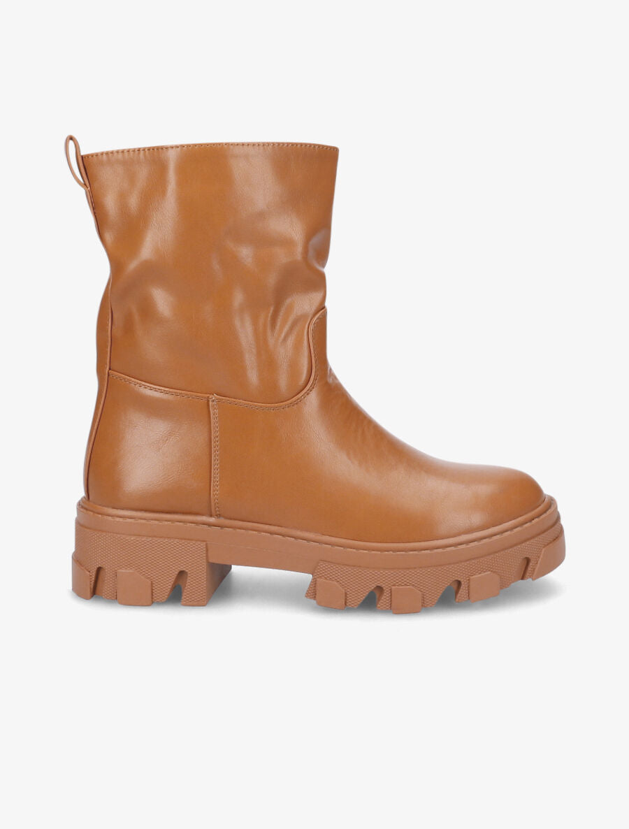 Bottines à plateformes crantées et intérieurs fourrés - Camel - 1