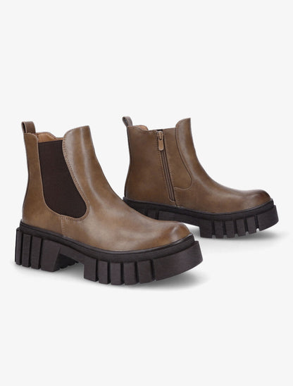 Bottines à semelle plateforme crantée - Taupe - 4