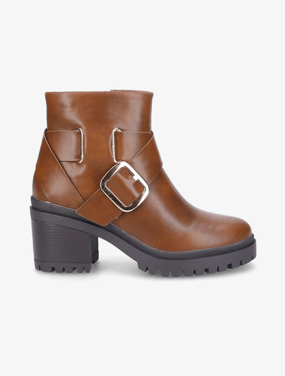 Bottines à boucle et sangle épaisse - Camel - 1