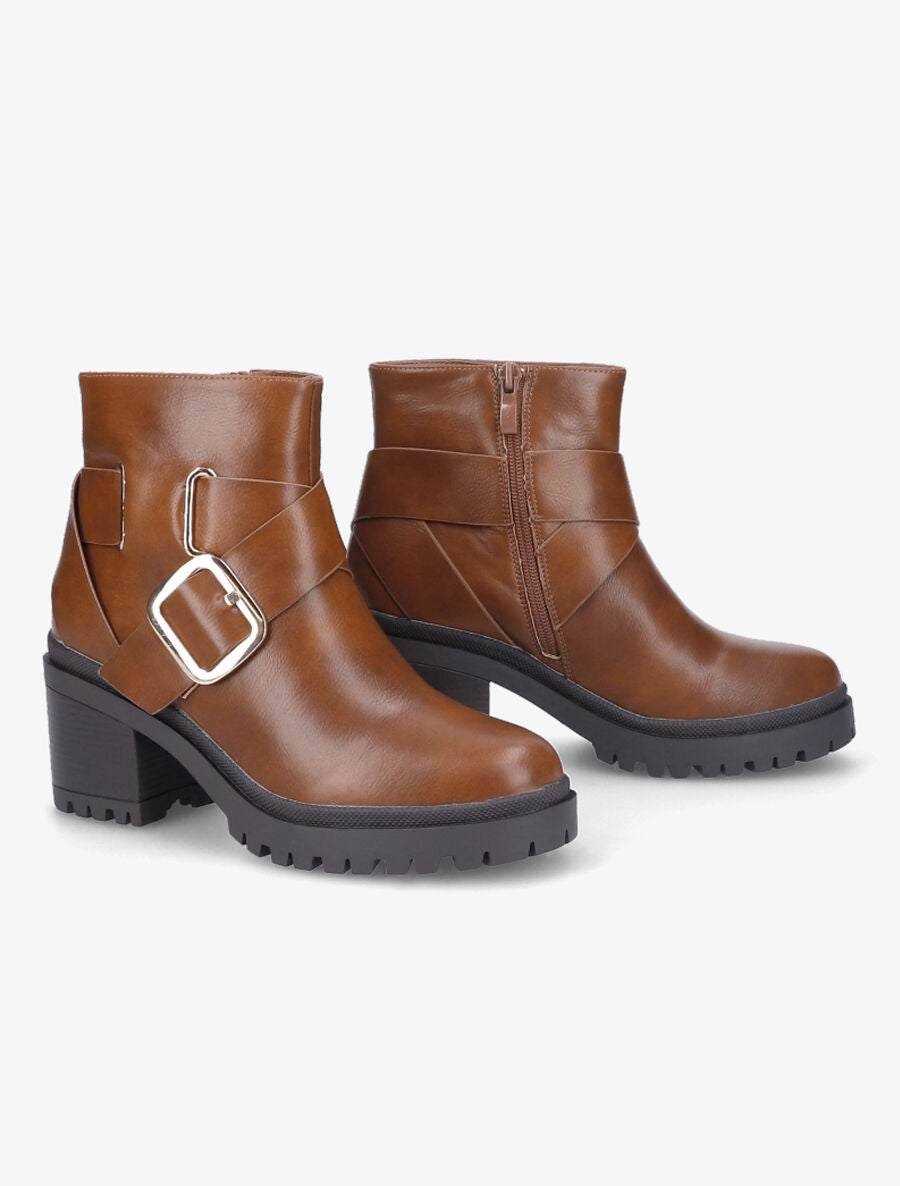 Bottines à boucle et sangle épaisse - Camel - 4
