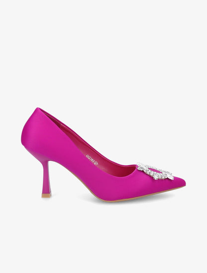 Escarpins à empiècement bijou et strass - Fushia - 1