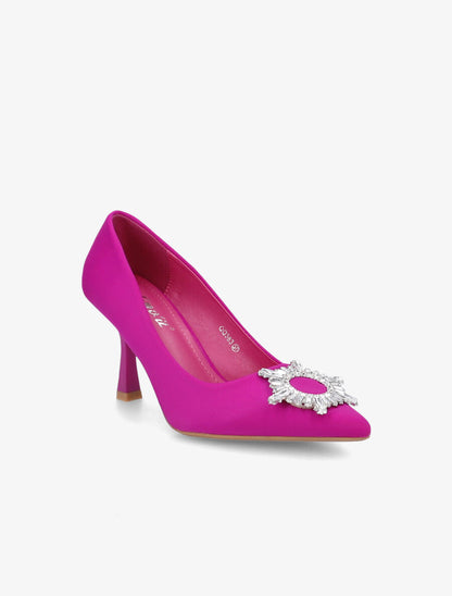 Escarpins à empiècement bijou et strass - Fushia - 2
