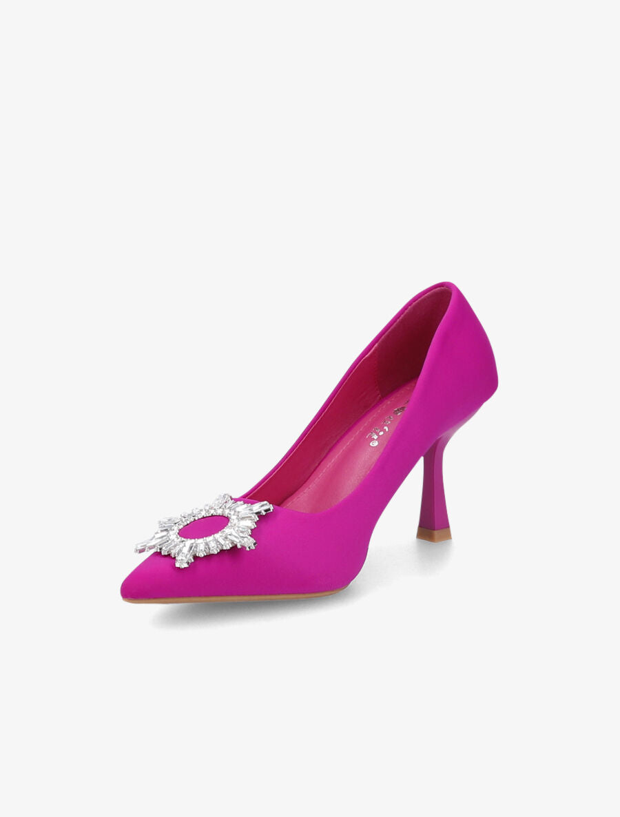Escarpins à empiècement bijou et strass - Fushia - 3
