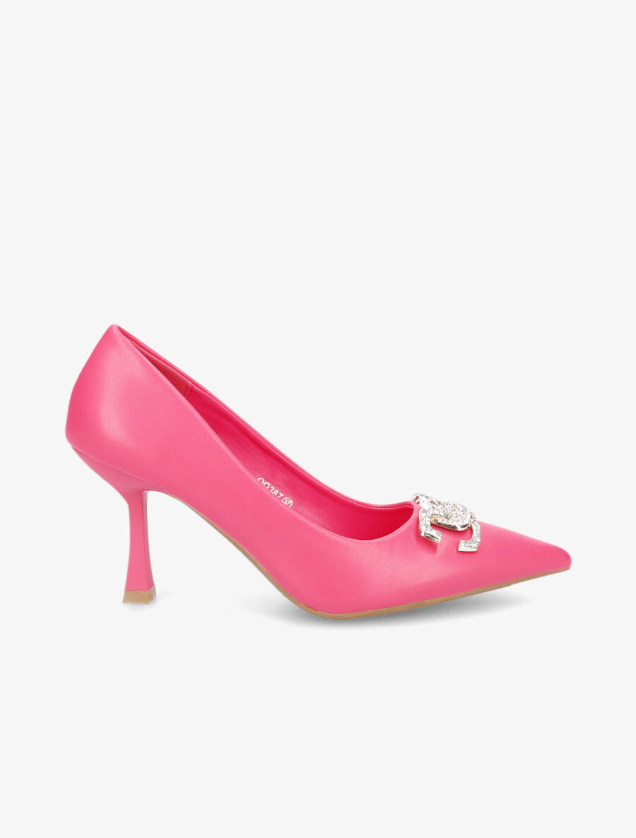 Escarpins pointus à bijou strass - Rose - 1