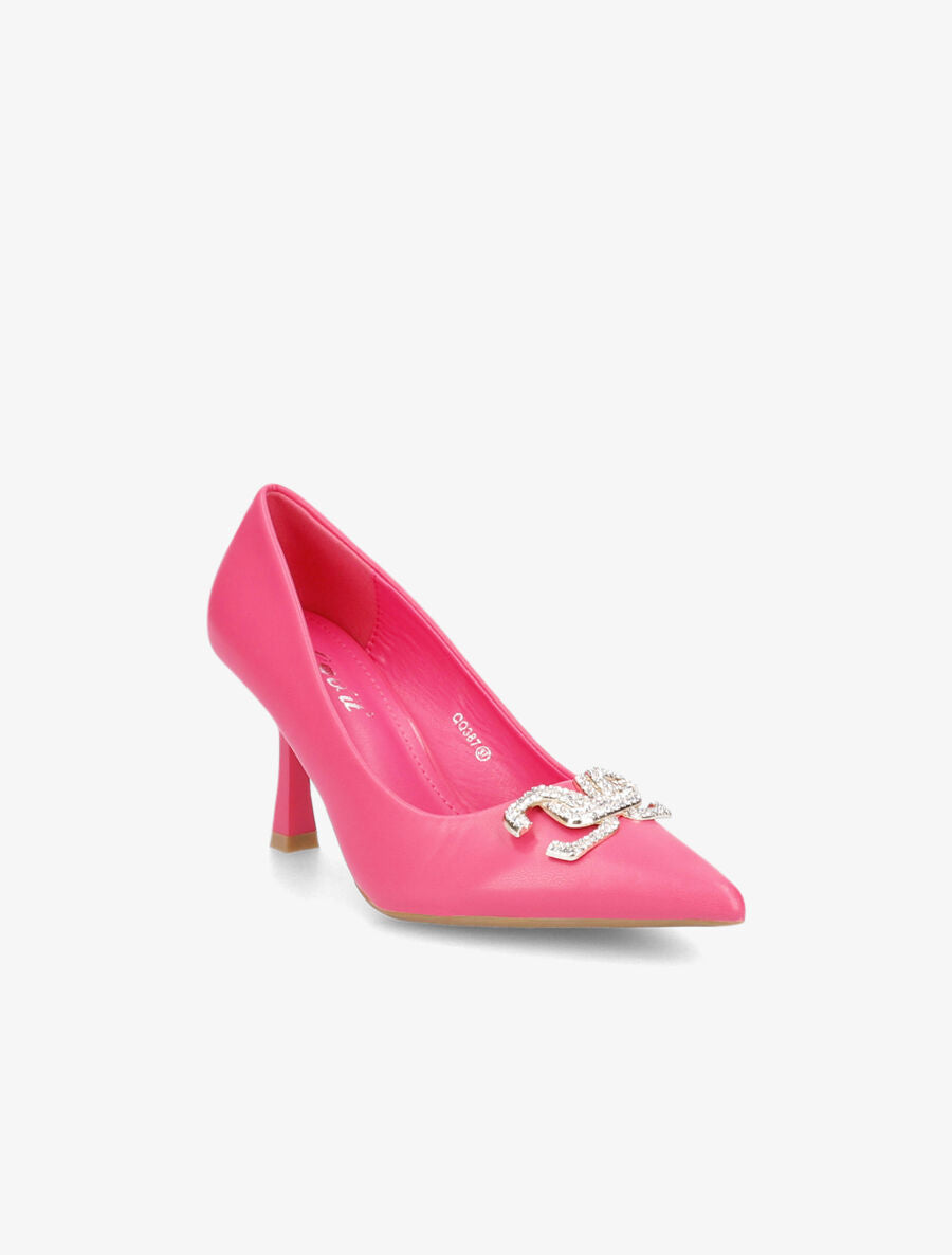 Escarpins pointus à bijou strass - Rose - 2