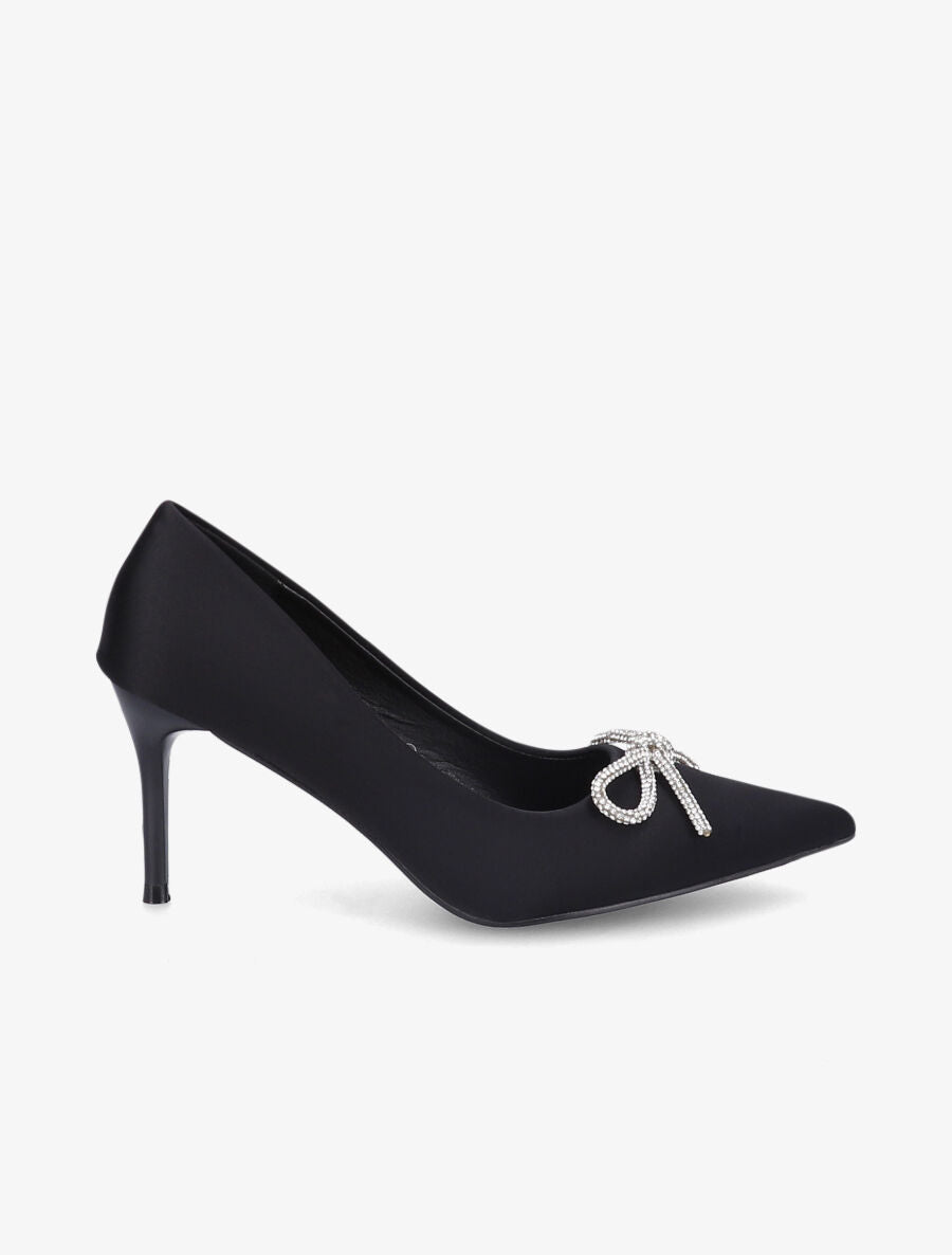 Escarpins pointus à noeud en strass - Noir - 5