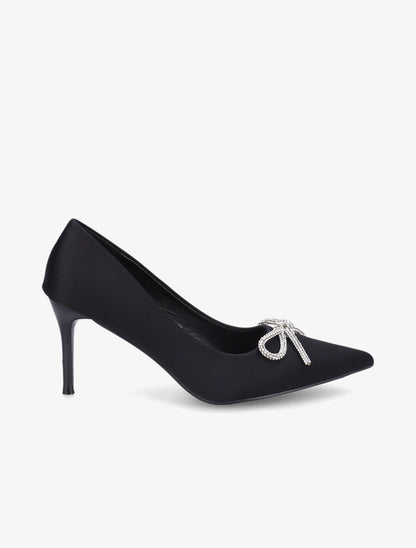 Escarpins pointus à noeud en strass - Noir - 5