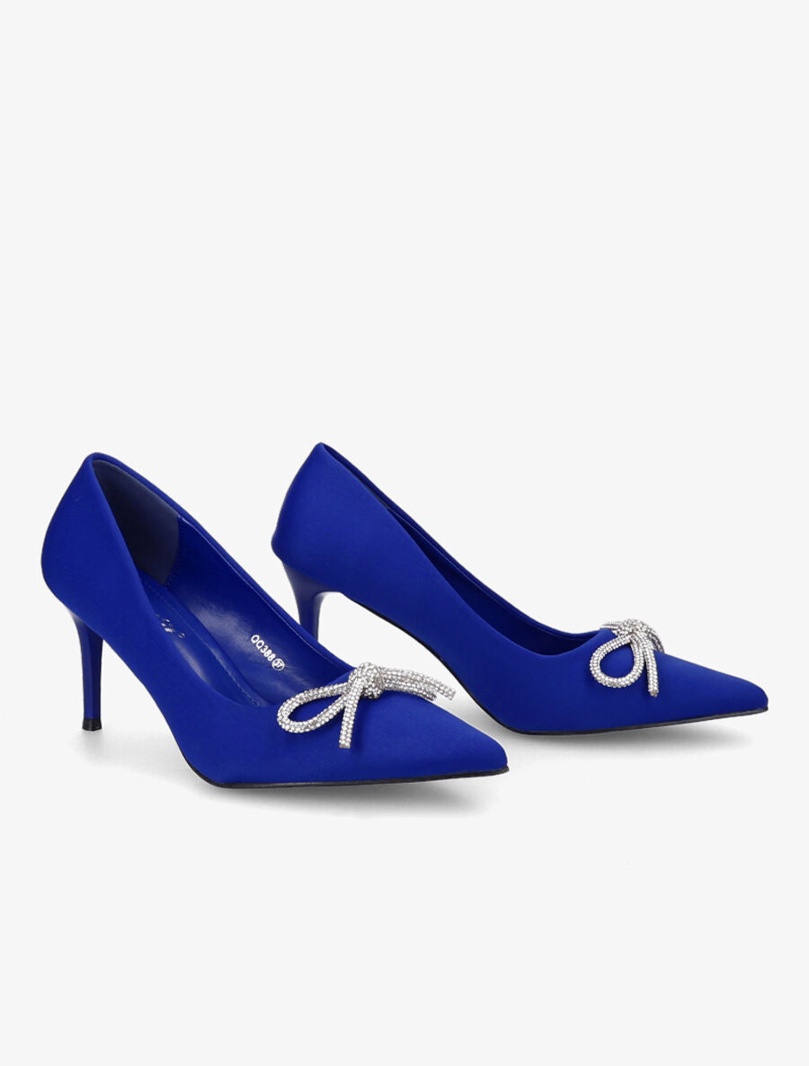 Escarpins pointus à noeud en strass - Bleu électrique - 4