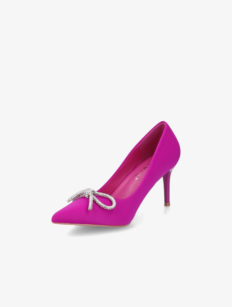 Escarpins pointus à noeud en strass - Fushia - 3