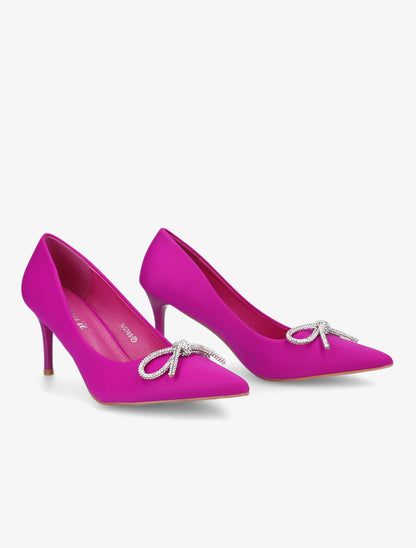 Escarpins pointus à noeud en strass - Fushia - 4