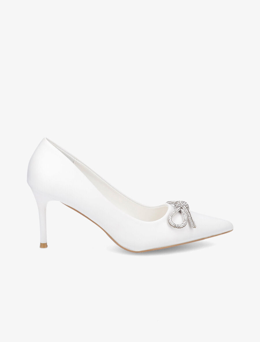 Escarpins pointus à noeud en strass - Blanc - 5