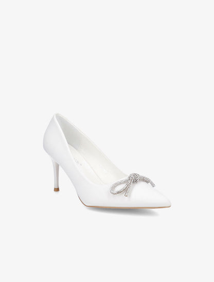 Escarpins pointus à noeud en strass - Blanc - 2