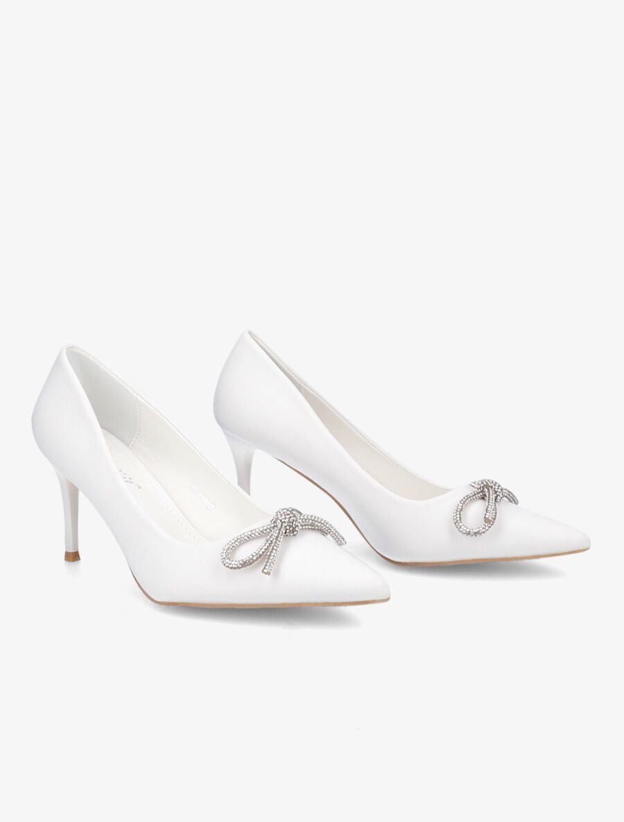 Escarpins pointus à noeud en strass - Blanc - 4