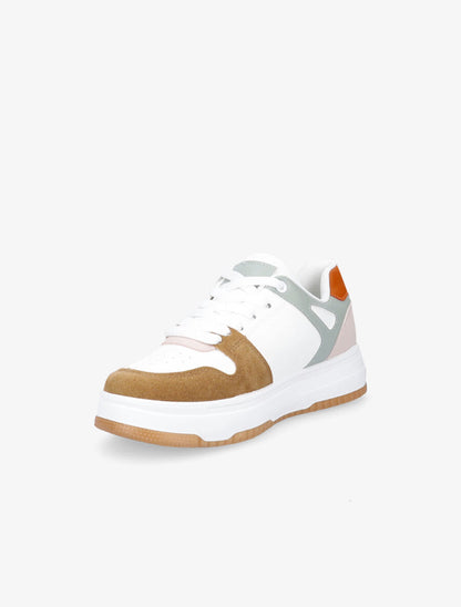 Sneakers en simili à bandes contrastantes - Camel - 3