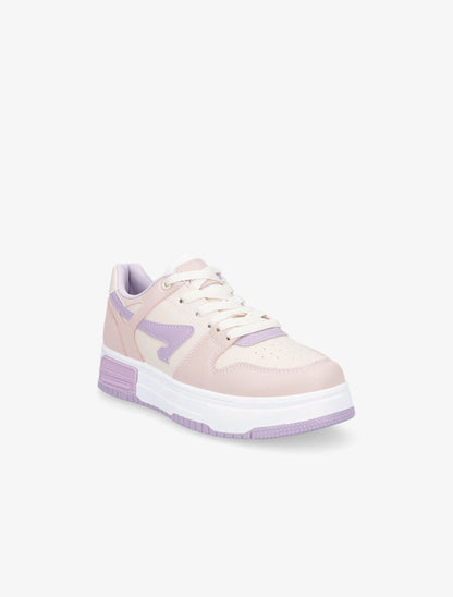 Sneakers en simili à bandes contrastantes - Lilas - 2