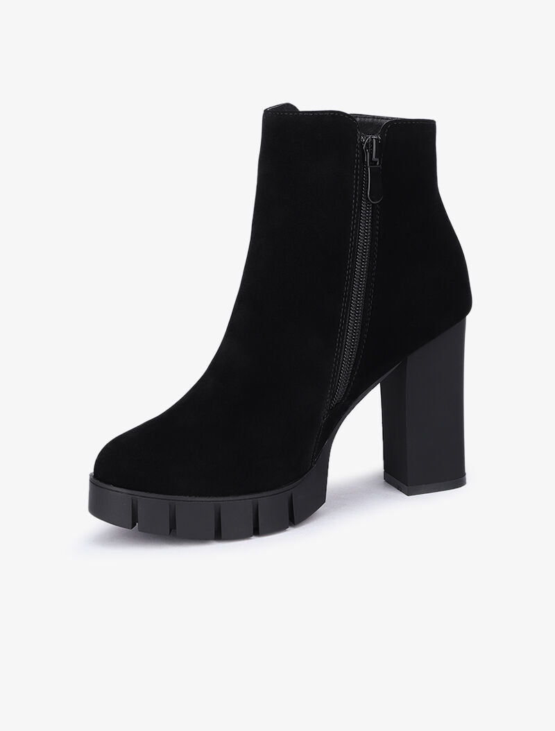 Bottines en suédine à zip décoratif stylisé - Noir - 4