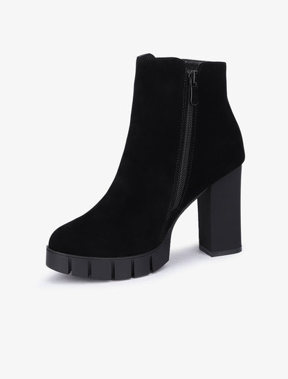 Bottines en suédine à zip décoratif stylisé - Noir - 4