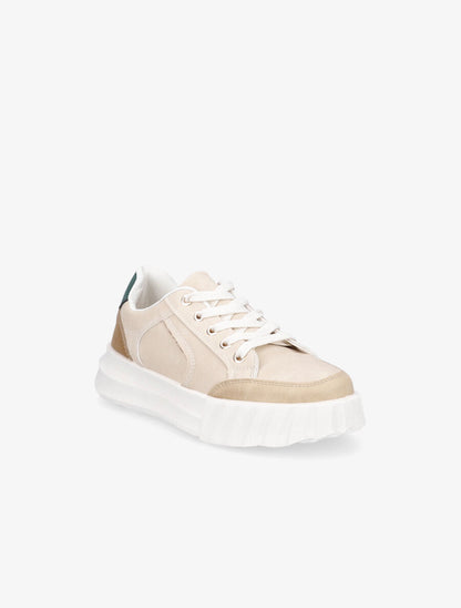 Sneakers à liseré pailleté - Beige - 2
