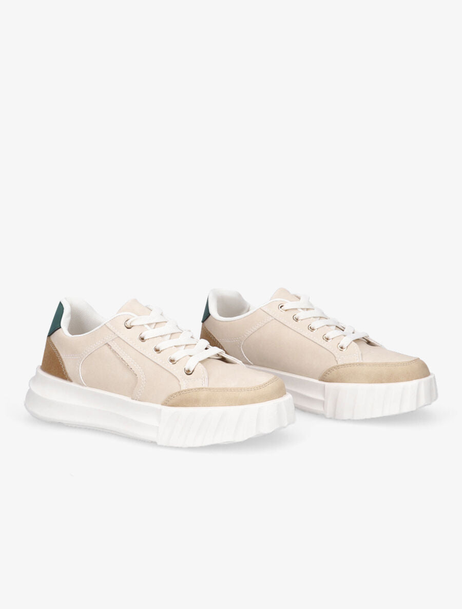 Sneakers à liseré pailleté - Beige - 4
