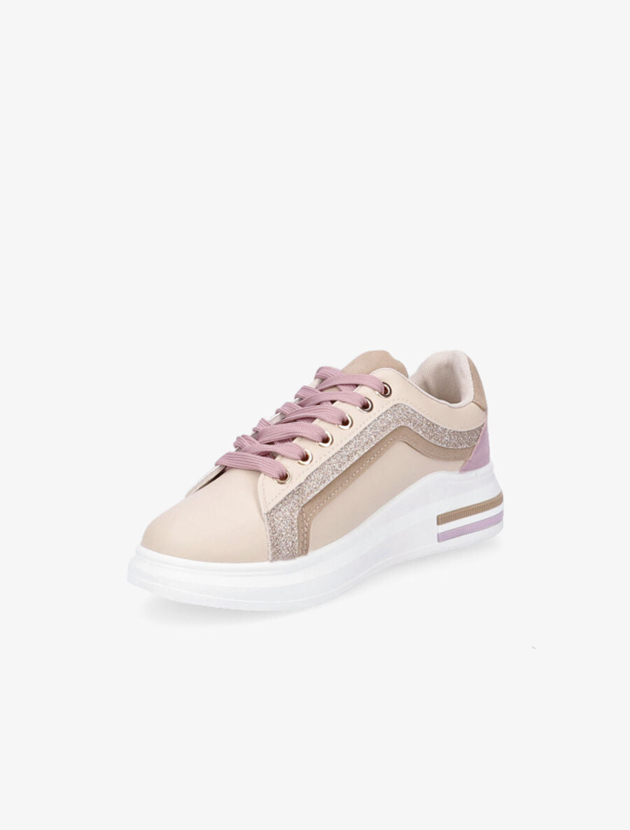 Sneakers bimatière à bandes contrastantes - Nude - 3