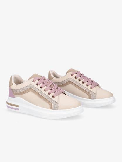 Sneakers bimatière à bandes contrastantes - Nude - 4