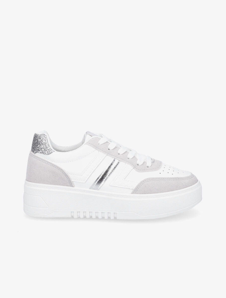 Sneakers en simili à contrefort pailleté - Blanc - 5