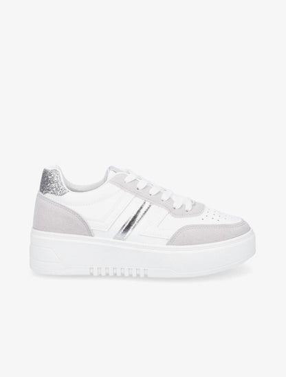 Sneakers en simili à contrefort pailleté - Blanc - 5