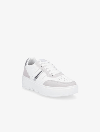 Sneakers en simili à contrefort pailleté - Blanc - 2