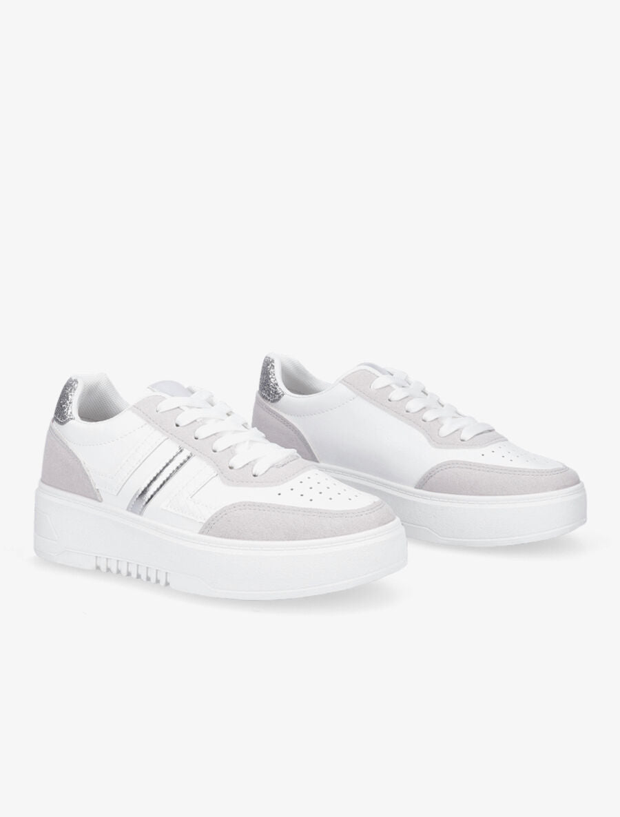Sneakers en simili à contrefort pailleté - Blanc - 4