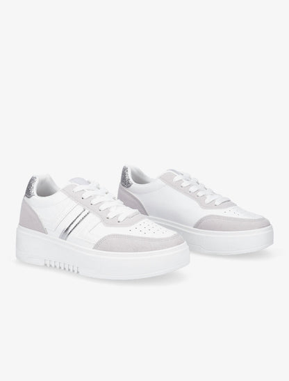 Sneakers en simili à contrefort pailleté - Blanc - 4