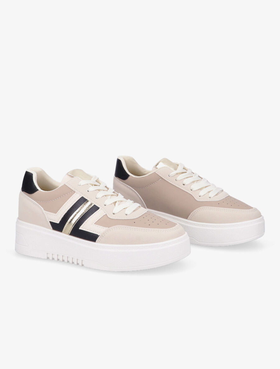 Sneakers en simili à contrefort pailleté - Beige - 4