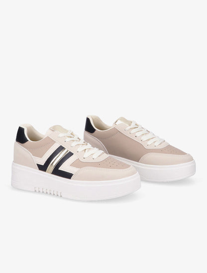 Sneakers en simili à contrefort pailleté - Beige - 4