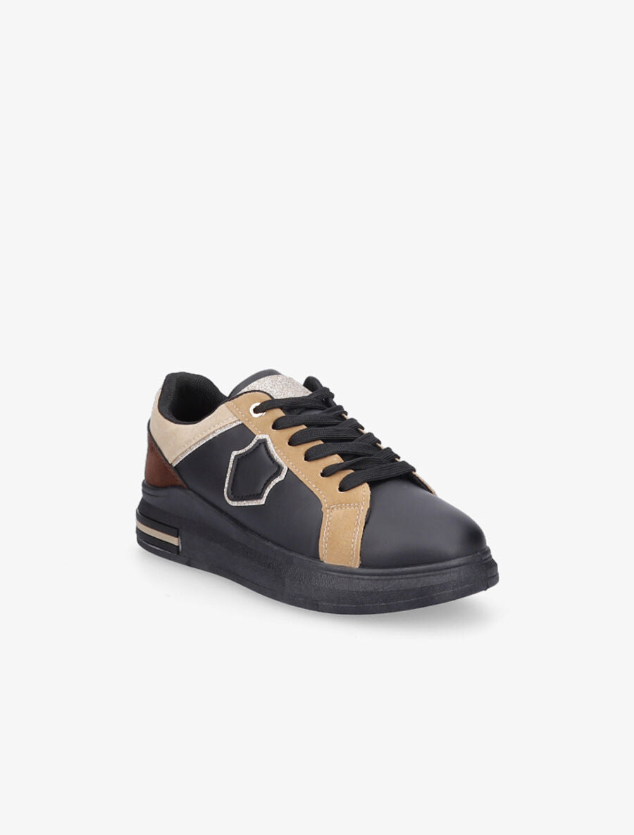 Tennis à paillettes et empiècement - Noir/camel - 2