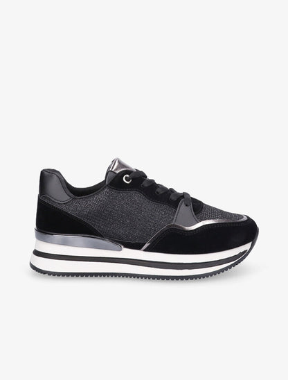 Sneakers en simili à strass et tissu irisé - Noir - 5