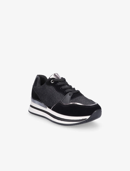 Sneakers en simili à strass et tissu irisé - Noir - 2