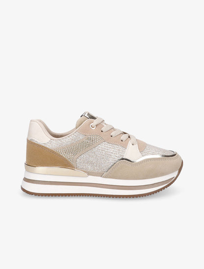 Sneakers en simili à strass et tissu irisé - Beige - 1