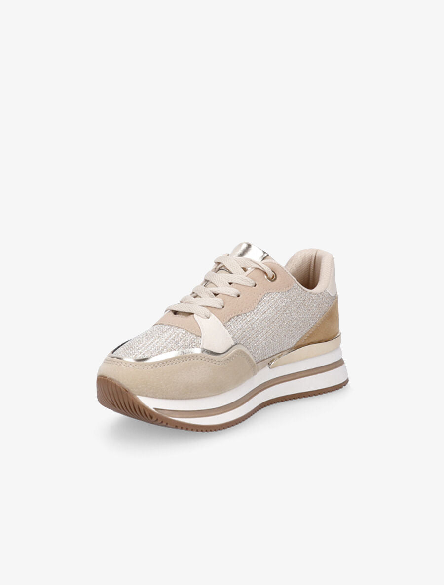 Sneakers en simili à strass et tissu irisé - Beige - 3