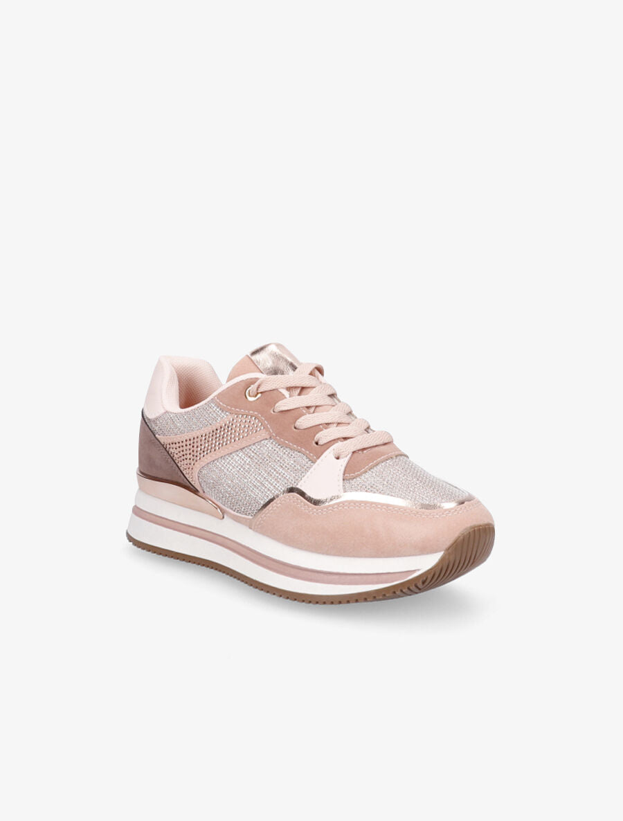 Sneakers en simili à strass et tissu irisé - Rose - 2