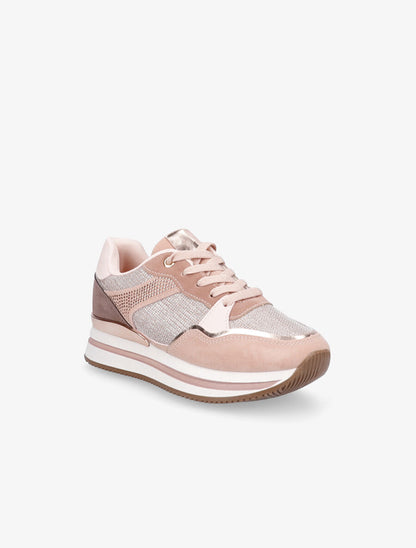 Sneakers en simili à strass et tissu irisé - Rose - 2
