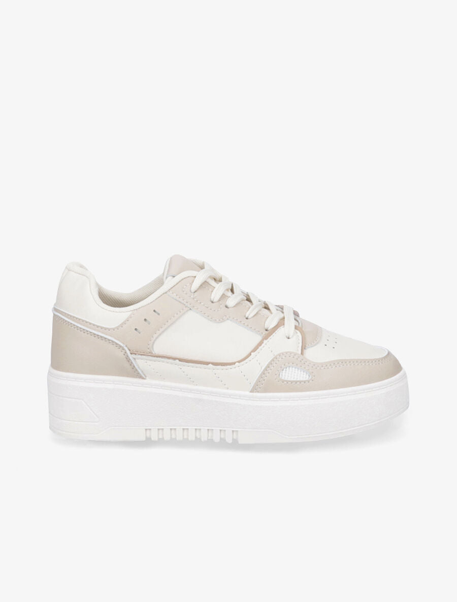 Sneakers en simili à plateforme - Beige - 5