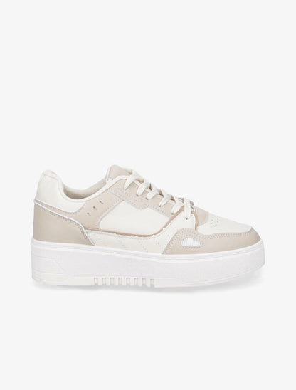 Sneakers en simili à plateforme - Beige - 5