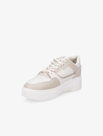 Sneakers en simili à plateforme - Beige - 3