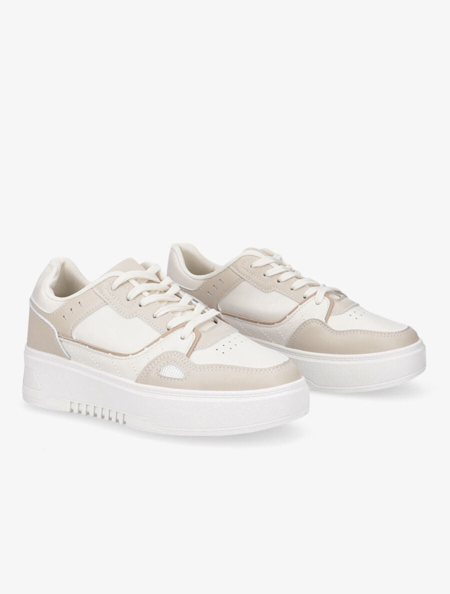 Sneakers en simili à plateforme - Beige - 4