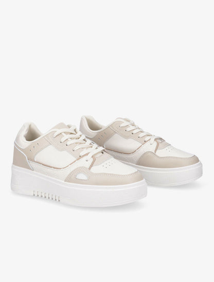 Sneakers en simili à plateforme - Beige - 4
