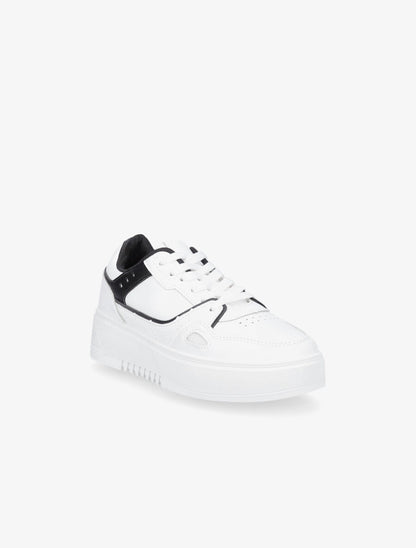 Sneakers en simili à plateforme - Blanc/noir - 2