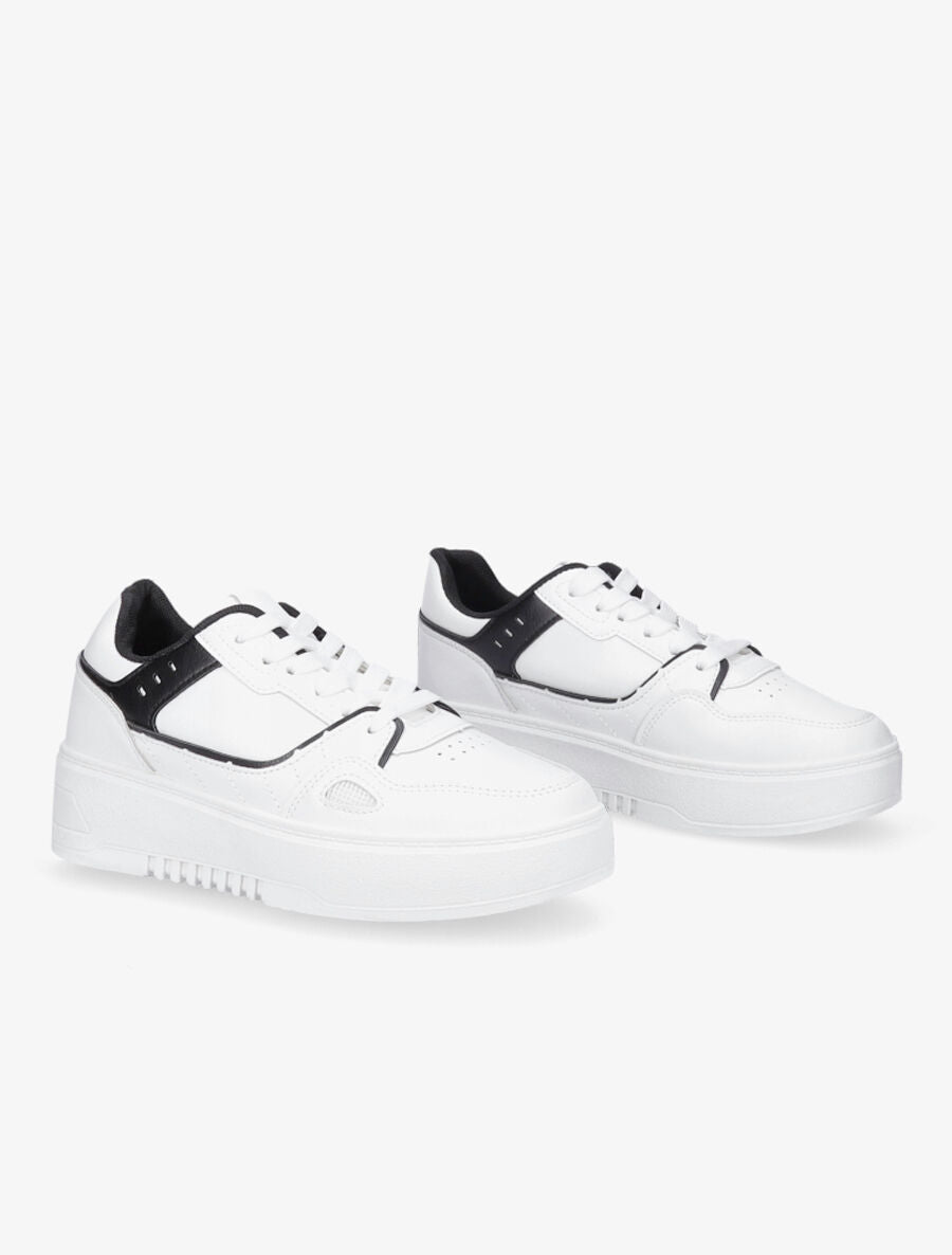 Sneakers en simili à plateforme - Blanc/noir - 4