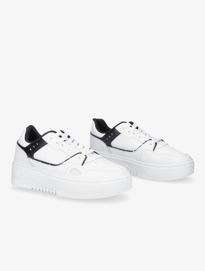 Sneakers en simili à plateforme - Blanc/noir - 4